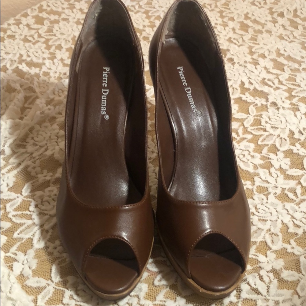 Pierre Dumas Brown Peeptoe Heels - Picture 2 of 6